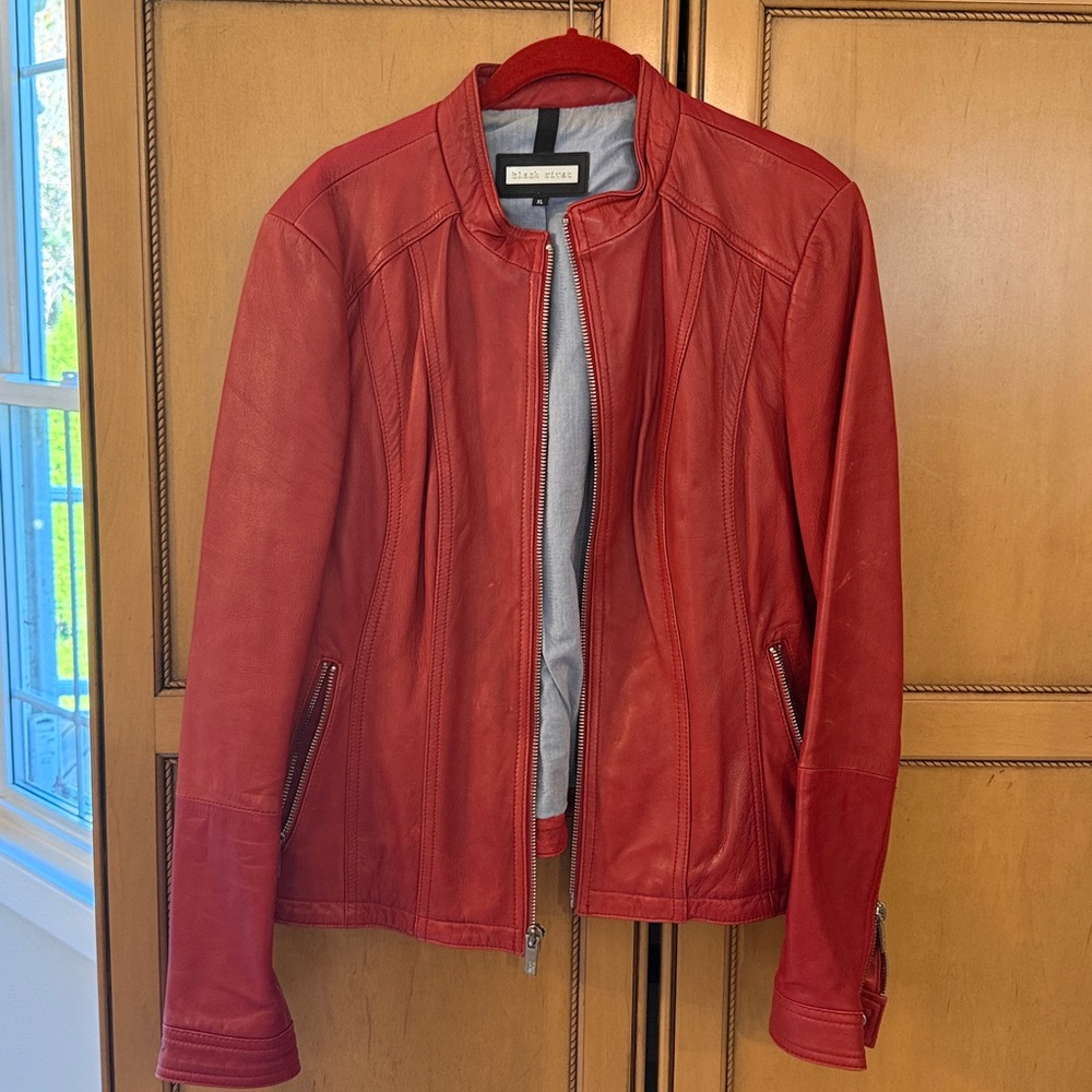 Wilsons Leather Red Women's Leather Zip-Front Jacket